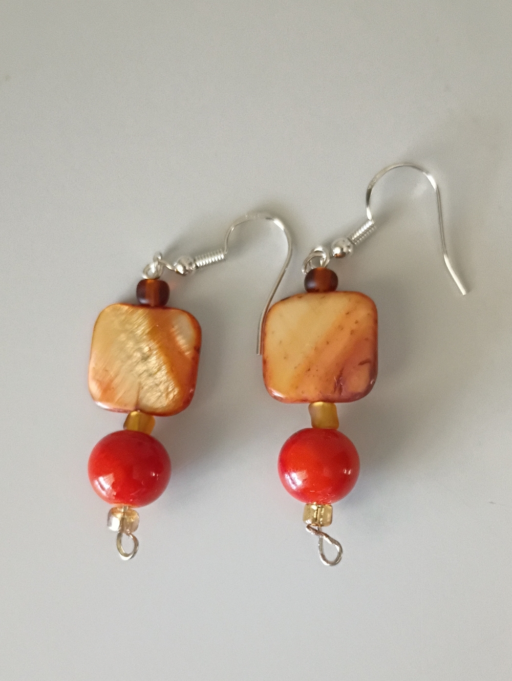 Artisan Mother Of Pearl And Glass Dangle Earrings With Natural Striations .925